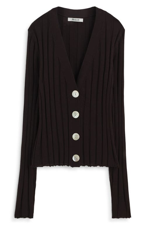 Madewell Rib V-neck Merino Wool & Silk Cardigan In Black