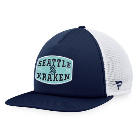 Men's Fanatics Branded Deep Sea Blue/White Seattle Kraken Foam Front Patch Trucker Snapback Hat