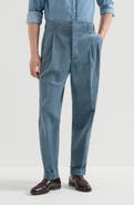 Brunello Cucinelli Denim-effect cotton velvet trousers with double pleats
