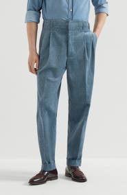 Brunello Cucinelli Denim-effect cotton velvet trousers with double pleats
