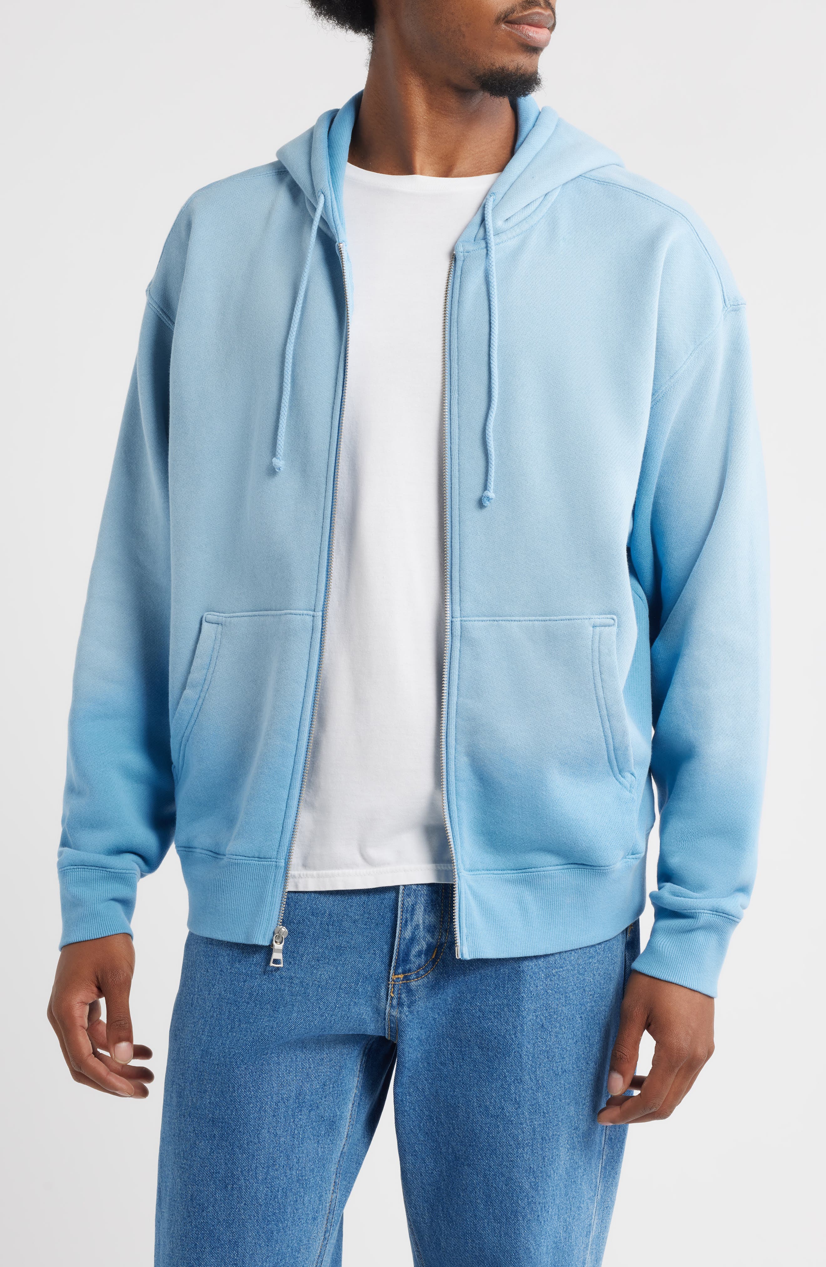 Elwood Core Oversize Terry Full Zip Hoodie in Sun Faded Baby Blue at Nordstrom, Size Medium