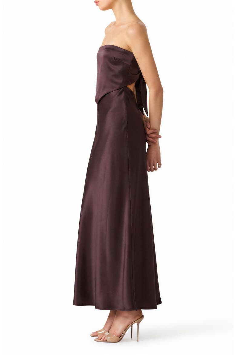 Elaia Satin Tie Back Strapless Dress, Alternate, color, DEEP FIG