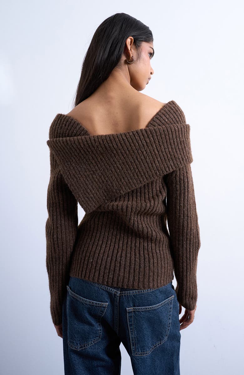 Topshop Ribbed Off the Shoulder Sweater, Alternate, color,