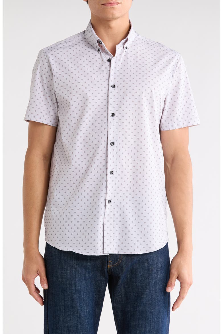 Polka Dot Woven Short Sleeve Shirt, Main, color, METALLIC SAGE