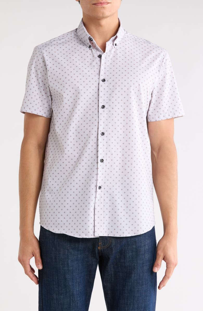 Brooklyn Brigade Polka Dot Woven Short Sleeve Shirt, Main, color, Metallic Sage