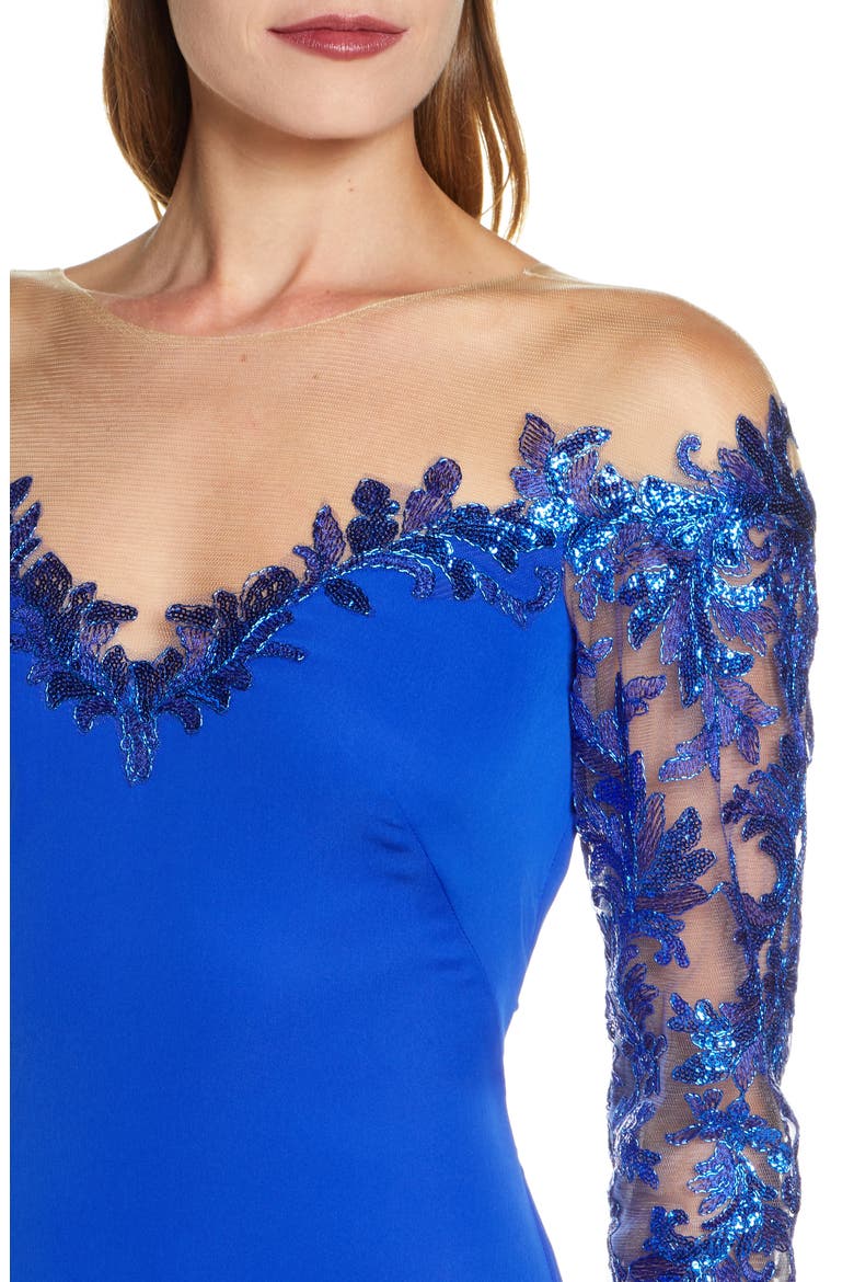 Long Sleeve Sequin Lace Gown, Alternate, color, ROYAL BLUE