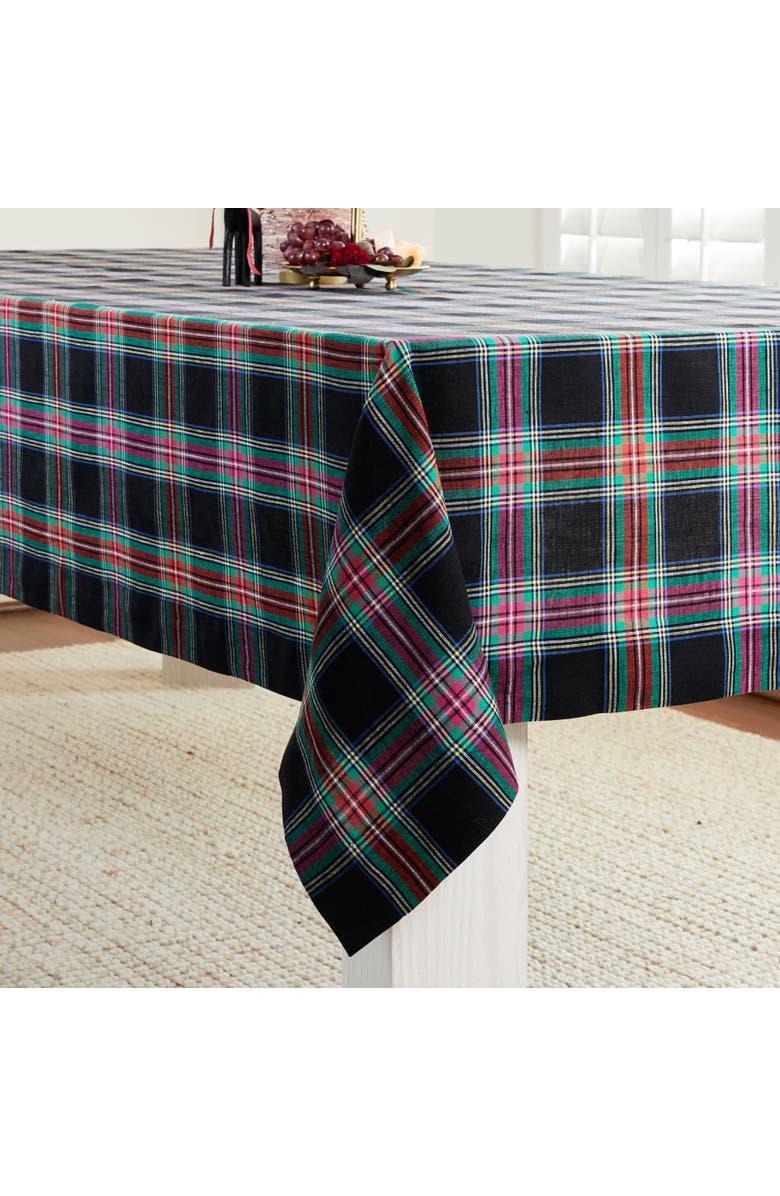 Solino Home Linen Tablecloth - Jewel Plaid, Alternate, color, Black Jewel