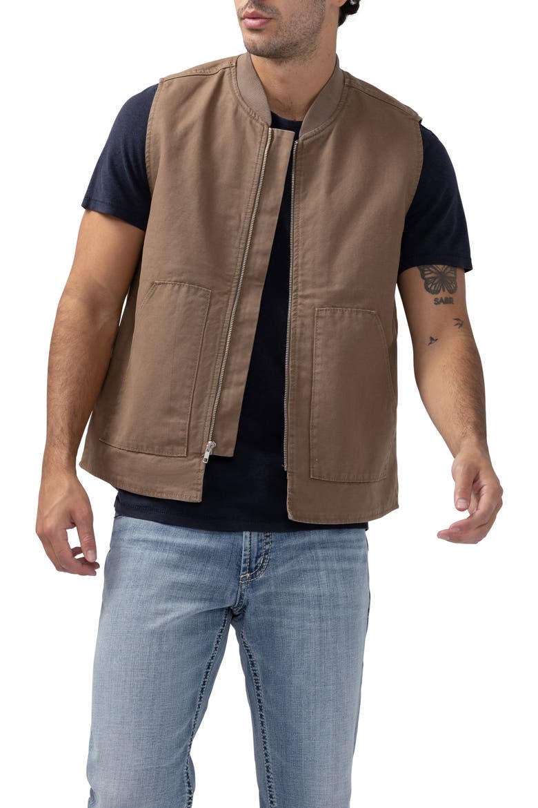 Workwear Cotton Canvas Vest, Main, color, BROWN TAUPE