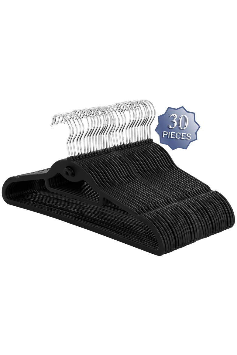30 Piece Rubber Non Slip Hanger with Hanging Tab, Main, color, Black