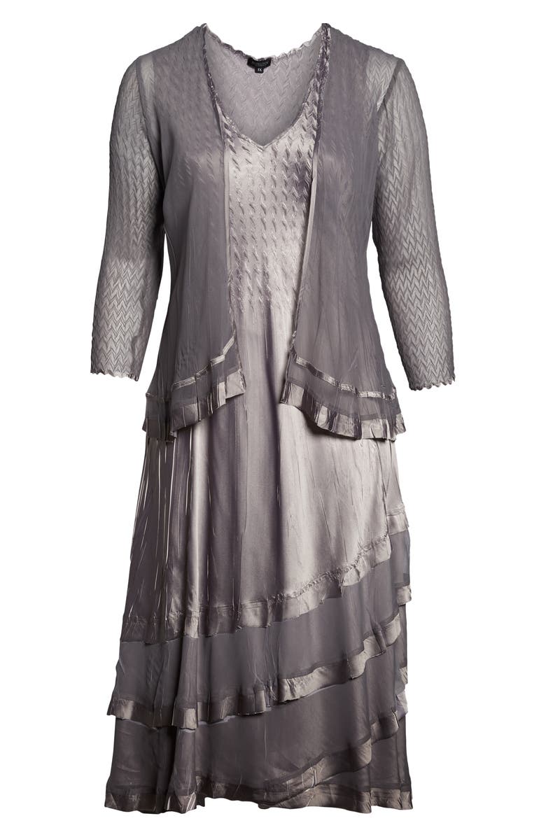 Komarov Charmeuse Tiered Hem Dress with Chiffon Jacket, Alternate, color,