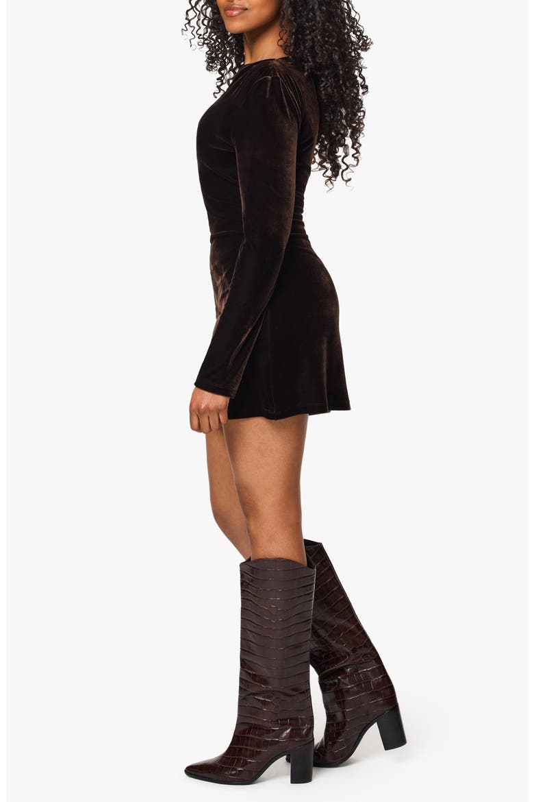 Off the Shoulder Velvet Minidress, Alternate, color, BROWN