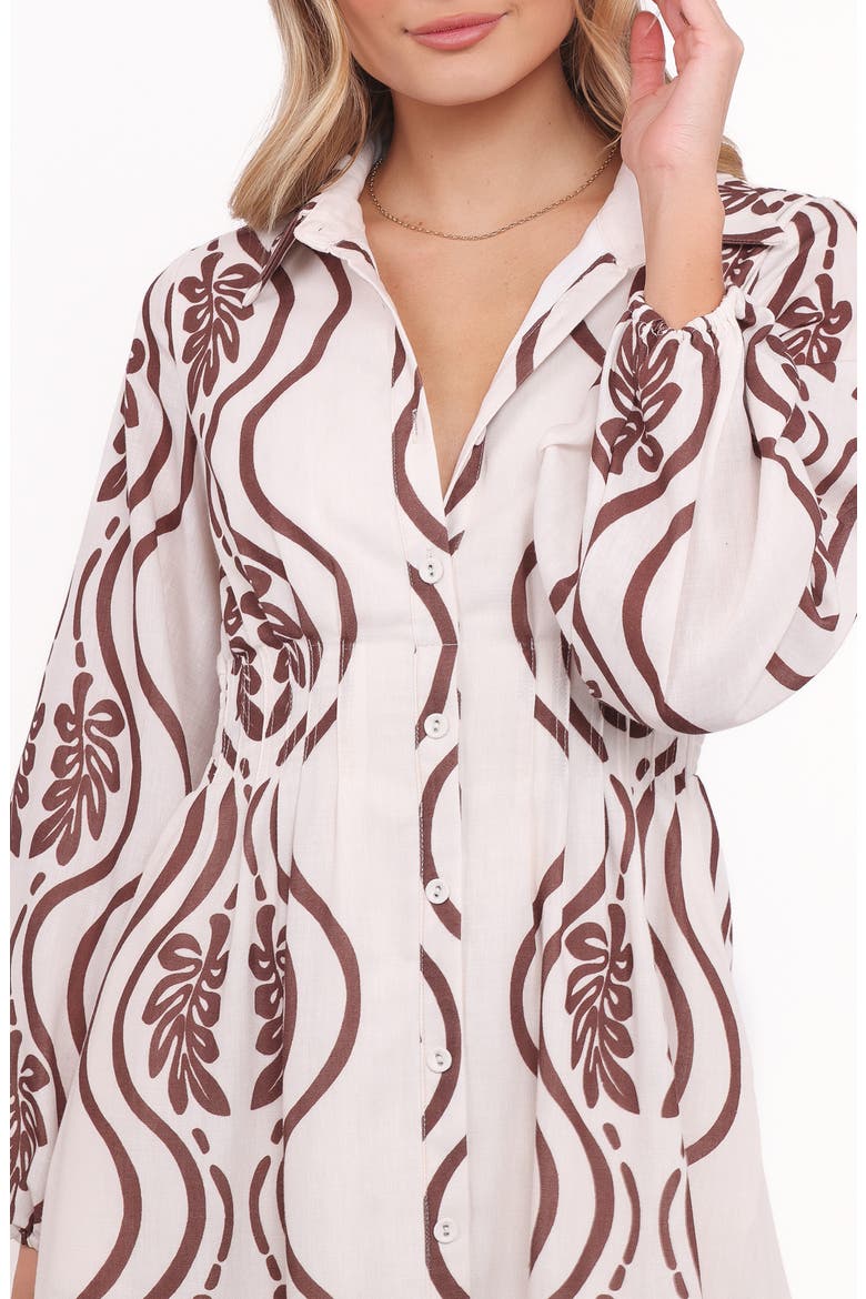 Lira Long Sleeve Midi Shirtdress, Alternate, color, IVORY/ BROWN PRINT