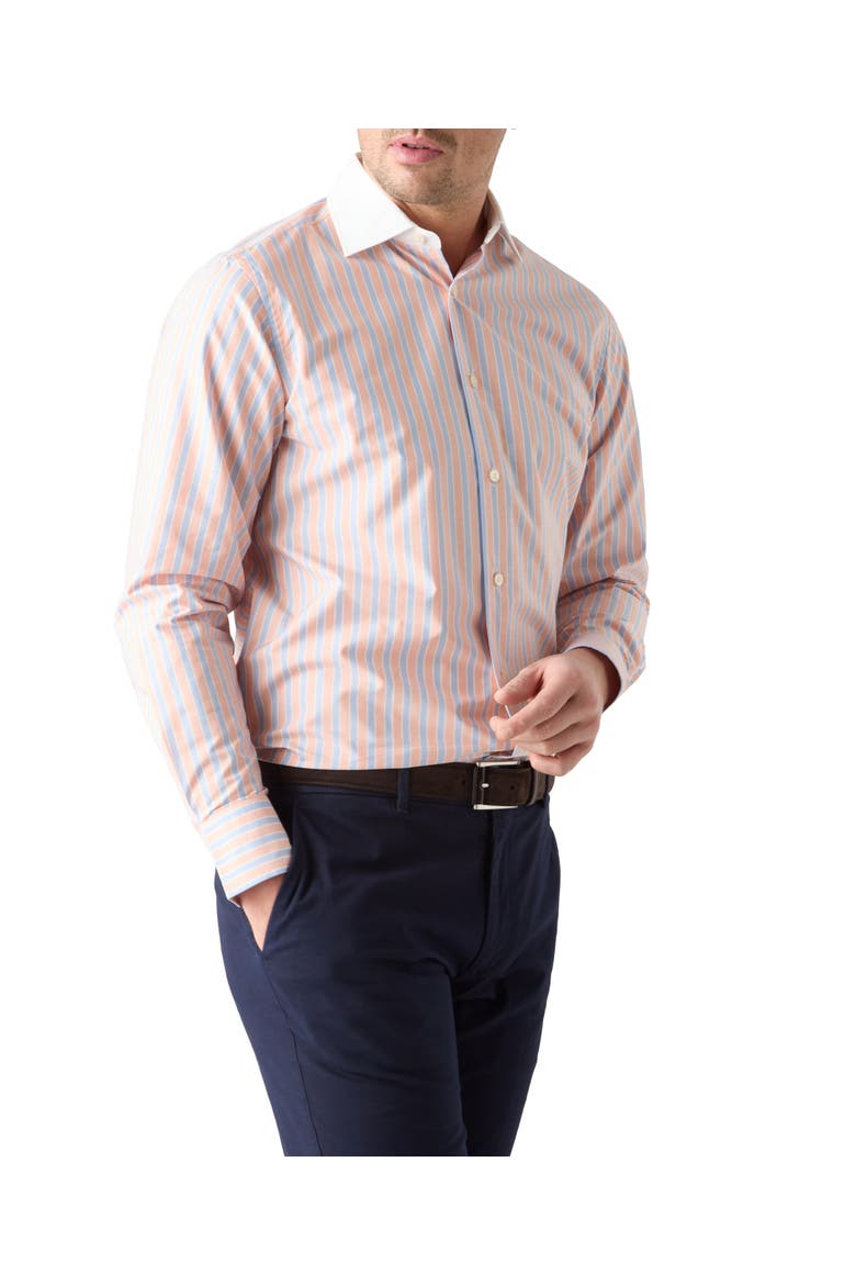 Reynolds Blue Multi Stripe Light Weight Poplin Shirt in Contemporary fit, Main, color, Orange Multi