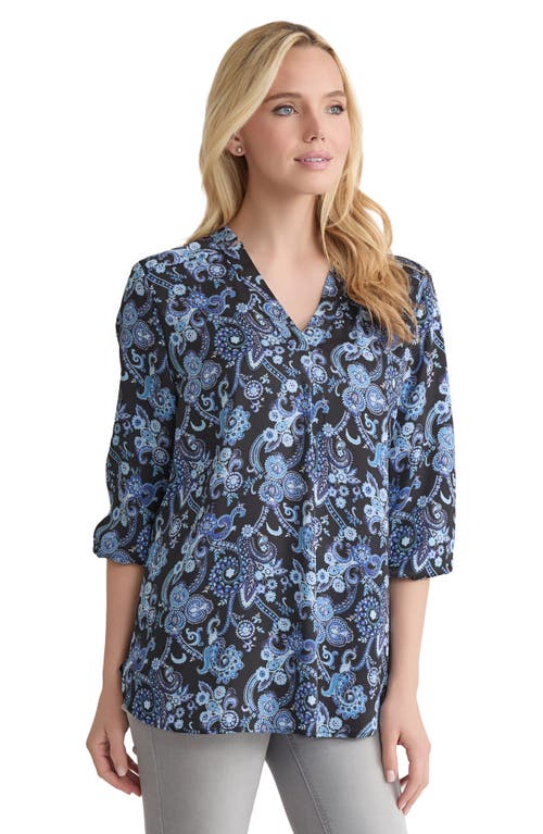 Jones New York Paisley Patch Pocket Crepe Popover Top In Blue