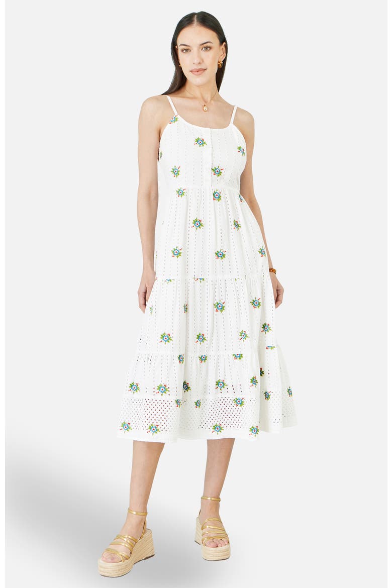 Embroidered Broderie Midi Sun Dress, Alternate, color, White