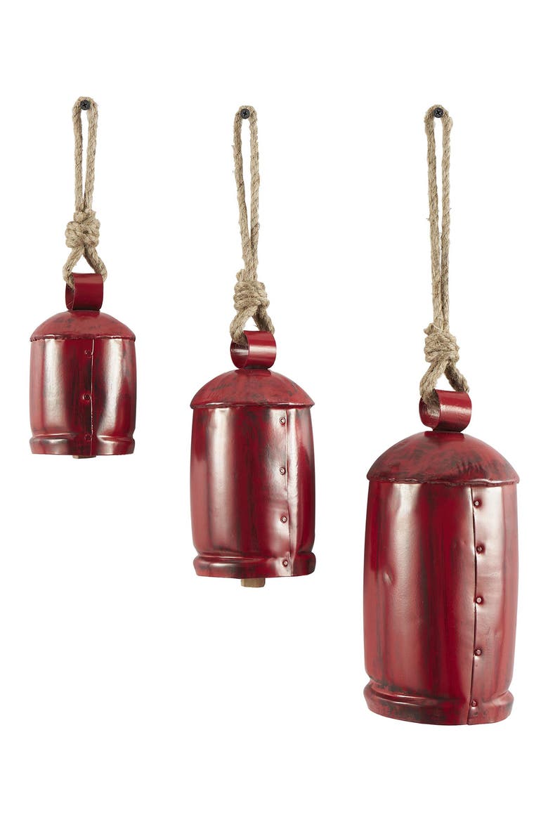 Eclectic Set of 3 Decorative Meditation Bells, Alternate, color, RED