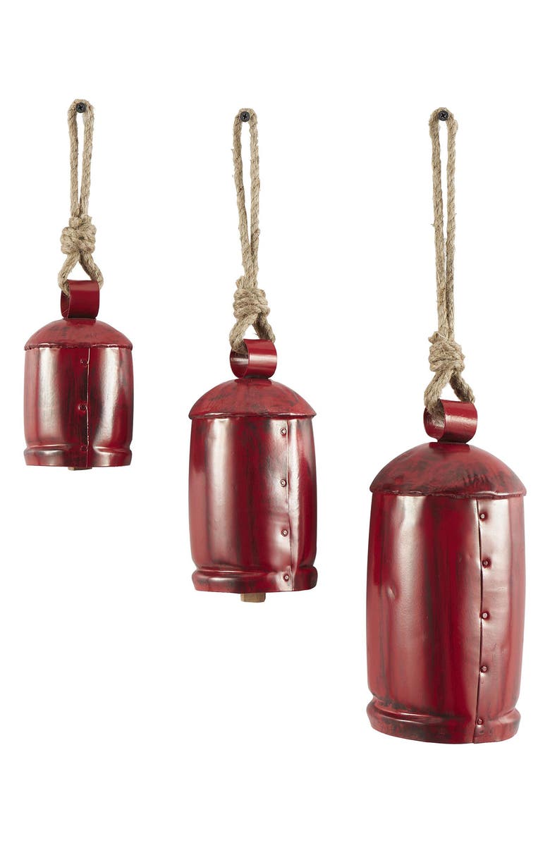WILLOW ROW Eclectic Set of 3 Decorative Meditation Bells, Alternate, color, Red