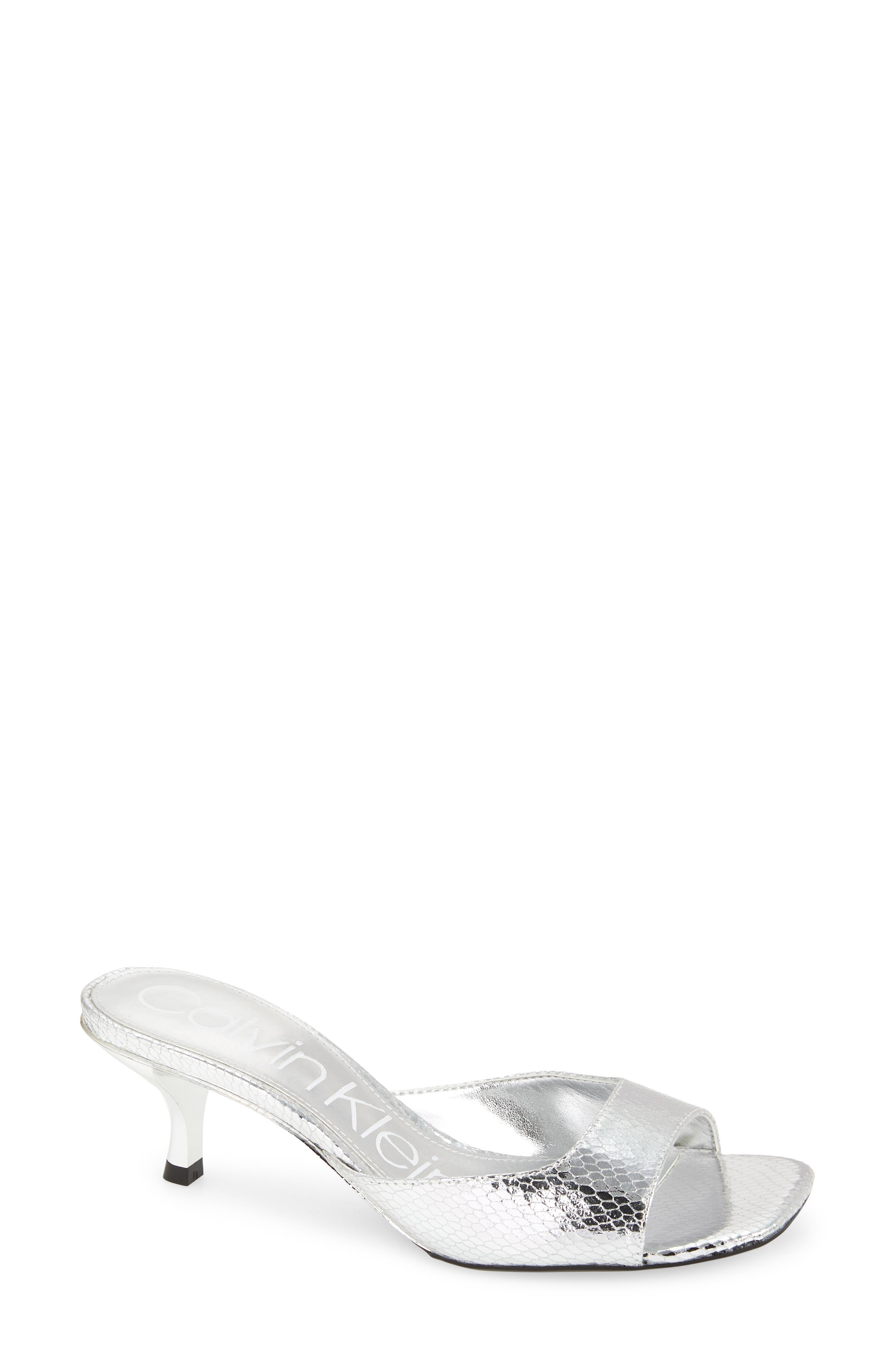 Mega Kitten Heel Slide Sandal, Main, color, SILVER FAUX LEATHER