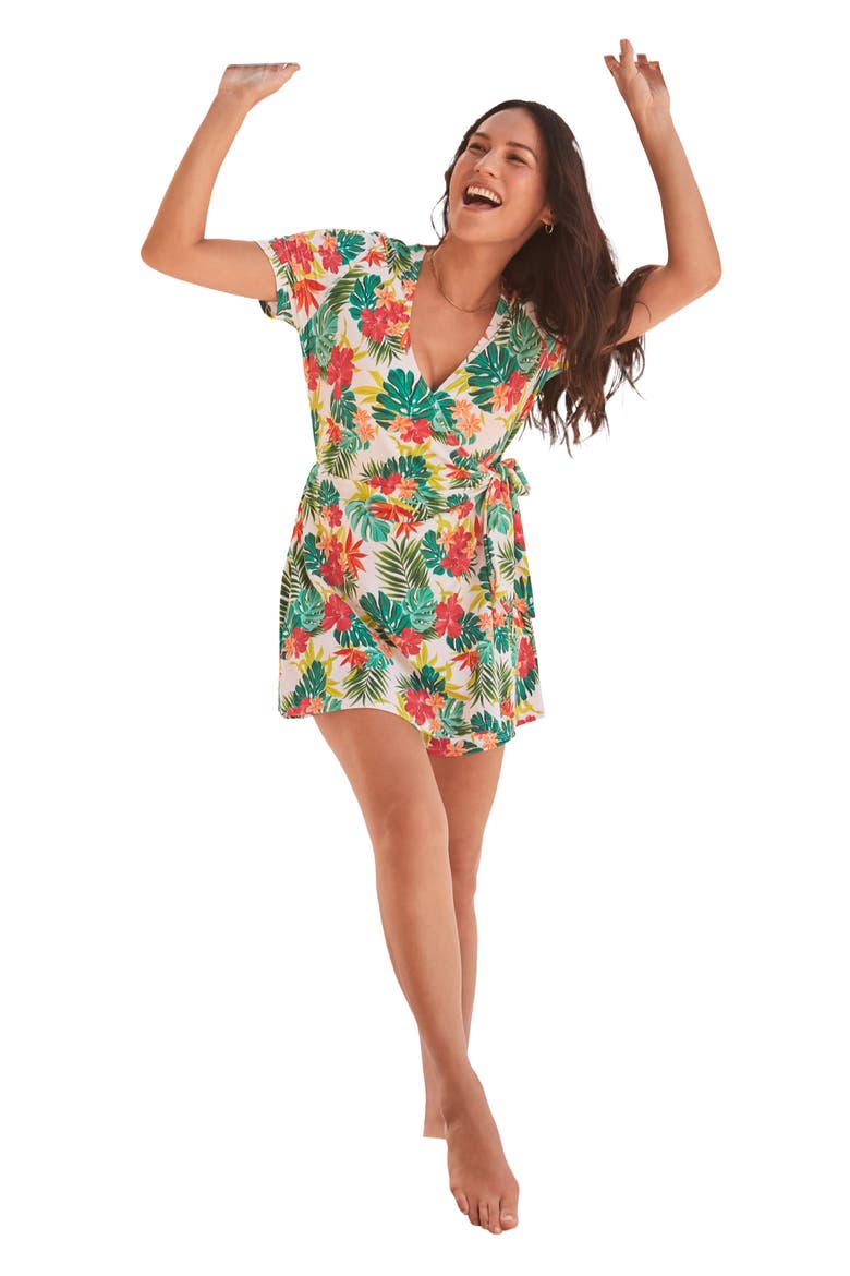 Tie Wrap Swim Romper, Main, color, ISLAND HIBISCUS