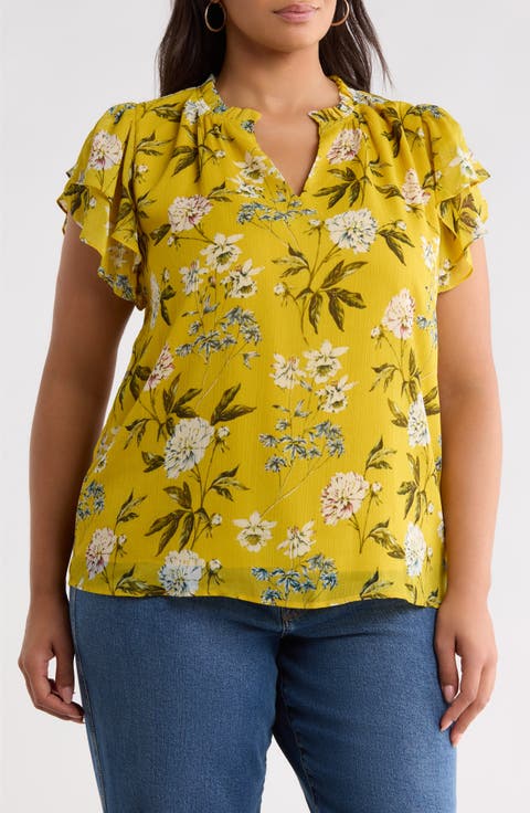 Montie Ruffle Split Neck Top
