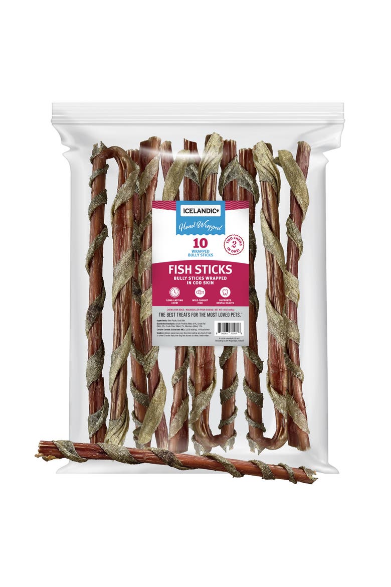 Fish Sticks - Bully Stick Wrapped In Cod Skin - 10 Pack, 12 Inch, Alternate, color, Multicolored