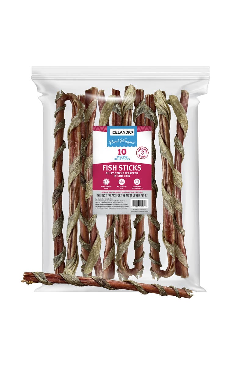 ICELANDIC+ Fish Sticks - Bully Stick Wrapped In Cod Skin - 10 Pack, 12 Inch, Alternate, color, Multicolored