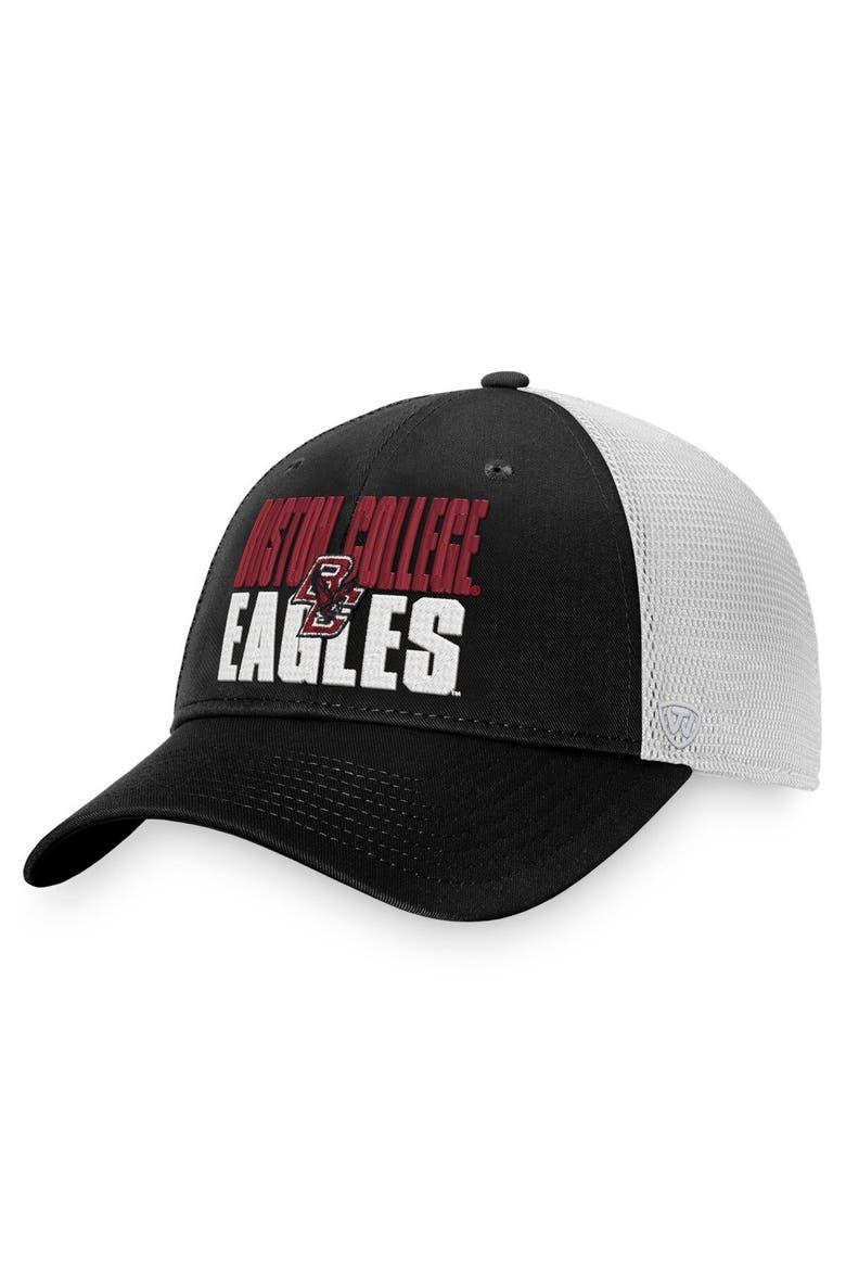 Men's Top of the World Black/White Boston College Eagles Stockpile Trucker Snapback Hat, Main, color, Black