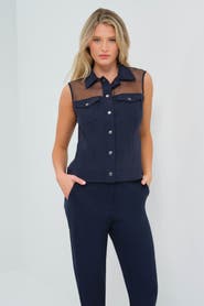 Anatomie Lenox Organza & Performance Twill Sleeveless Trucker Vest