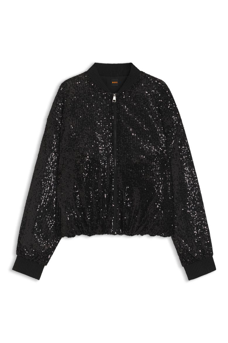 Jilloi Sequin Bomber Jacket, Alternate, color, BLK