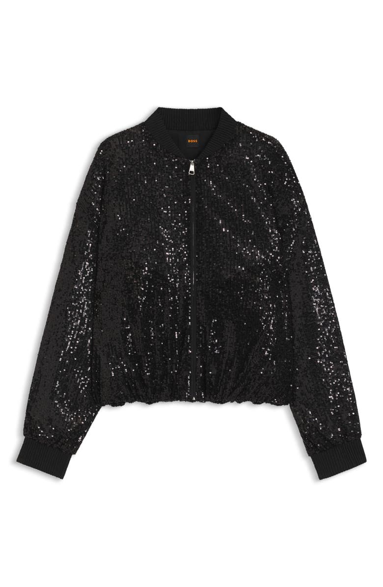 BOSS Orange Jilloi Sequin Bomber Jacket, Alternate, color, Black