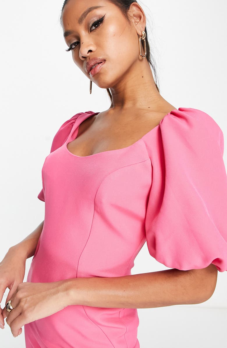 ASOS DESIGN Puff Sleeve Midi Dress, Alternate, color, 