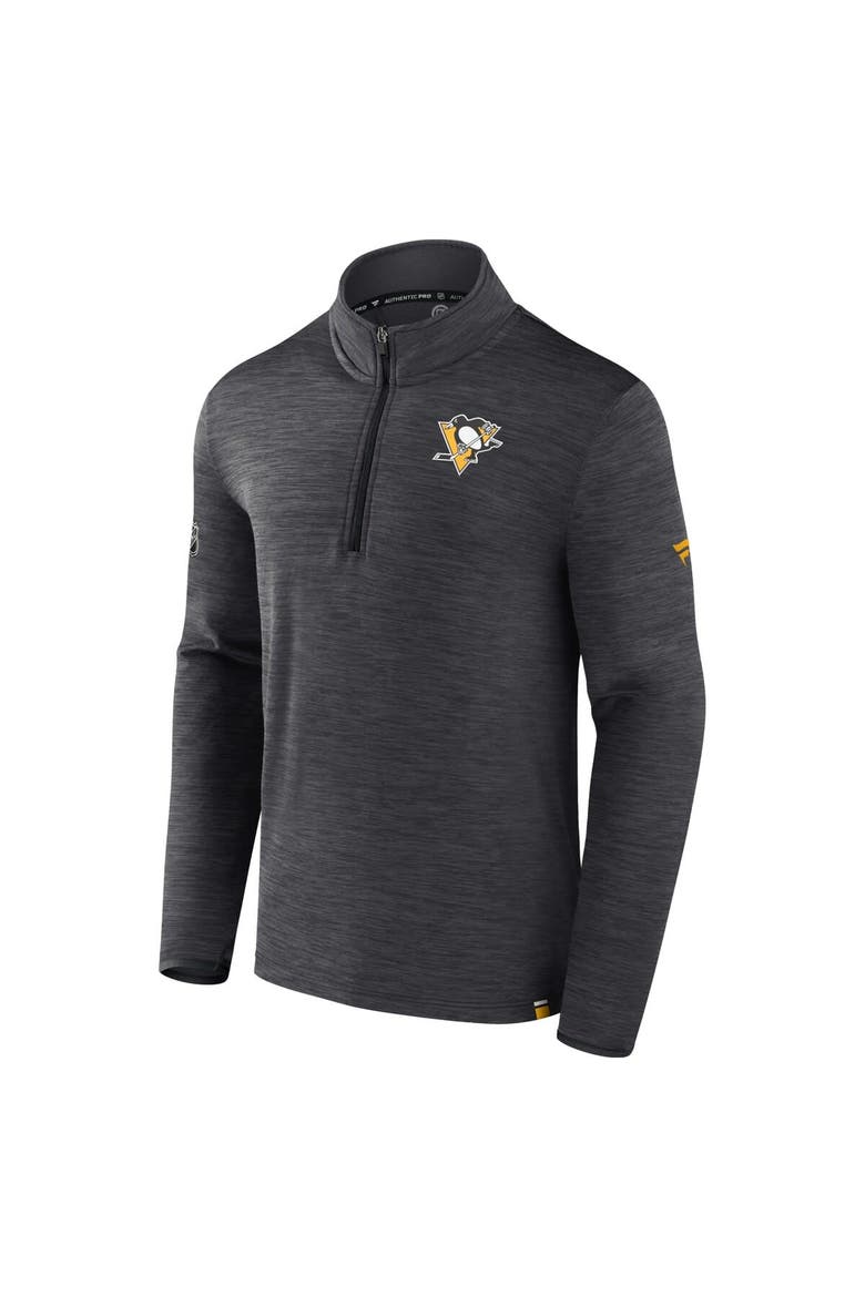 Men's Fanatics Branded  Heather Charcoal Pittsburgh Penguins Authentic Pro Quarter-Zip Pullover Top, Alternate, color, Heather Charcoal