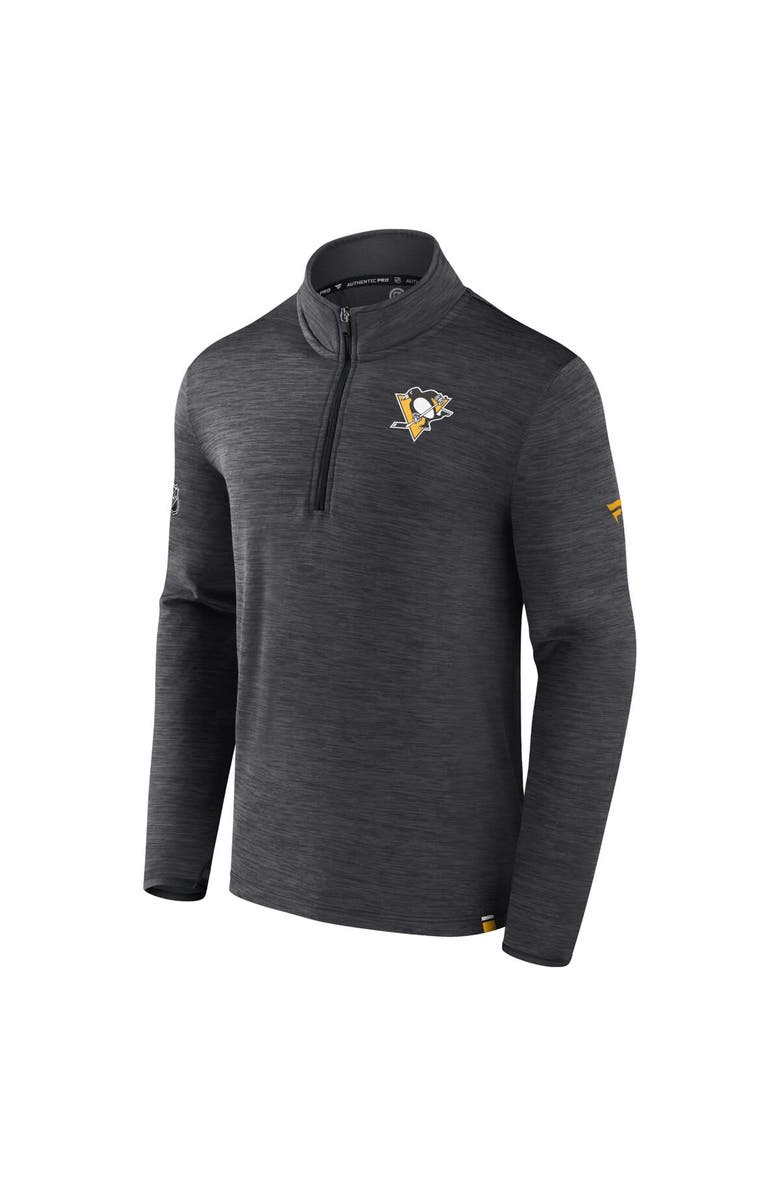 FANATICS Men's Fanatics Branded Heather Charcoal Pittsburgh Penguins Authentic Pro Quarter-Zip Pullover Top, Alternate, color,
