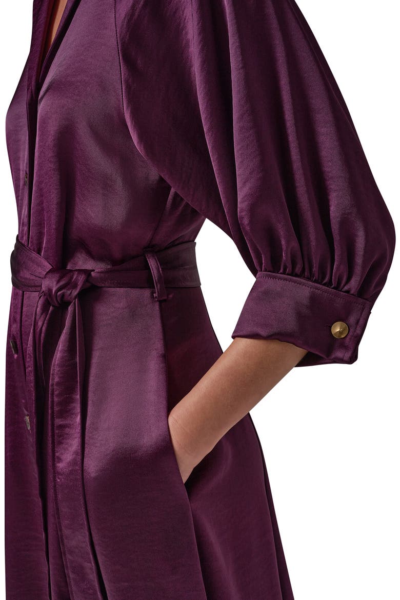 Satin Midi Shirtdress, Alternate, color, BERRY