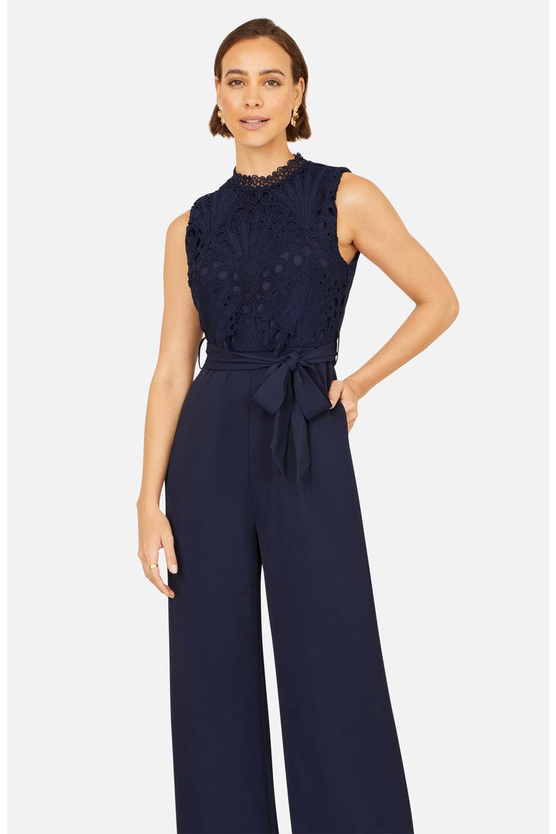 Lace Sleeveless Jumpsuit, Alternate, color, Navy