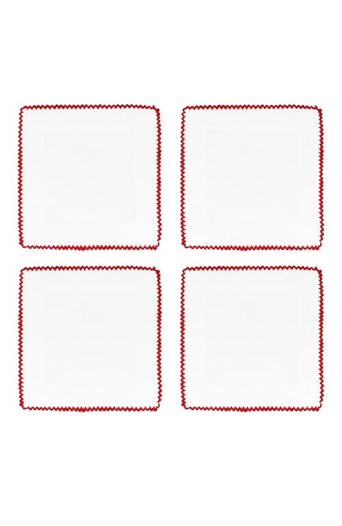 Tina Chen Designs Picot Edge Set Of 4 Linen Cocktail Napkins In Red