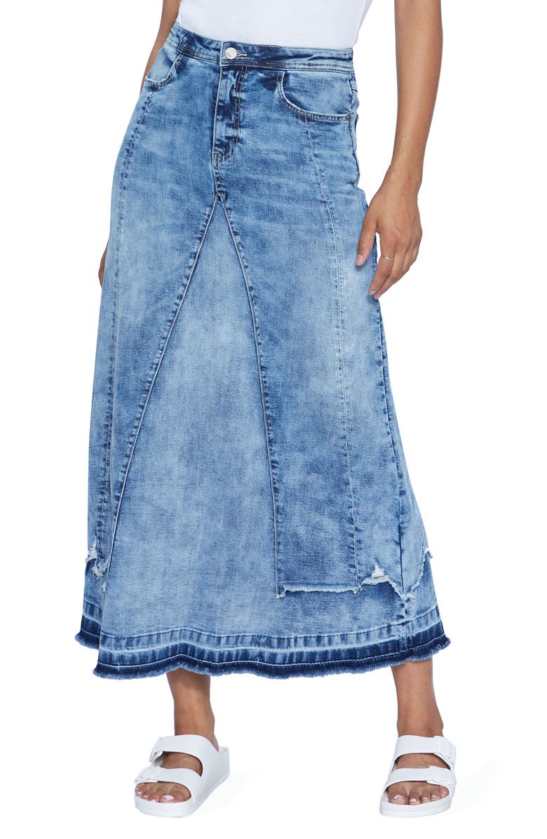 Wash Lab Denim Selma Overlay Acid Wash Denim Skirt, Main, color, Spray Blue