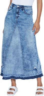 Wash Lab Denim Selma Overlay Acid Wash Denim Skirt