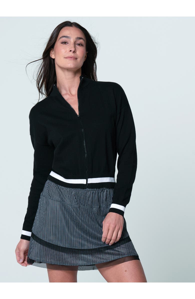 Lucky in Love Rally Mock Neck Cardigan, Main, color, Black