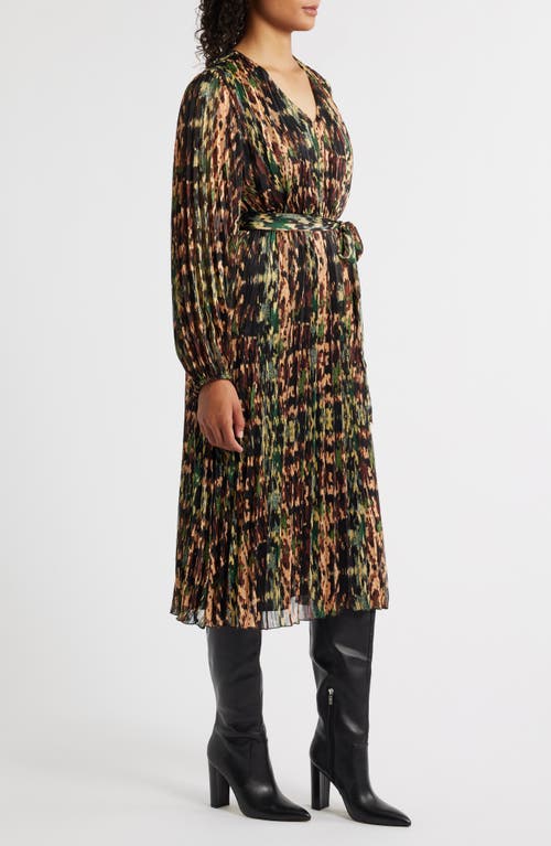 Sam Edelman Metallic Plissé Long Sleeve Midi Dress In Multi