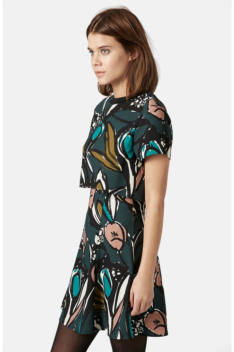 Floral Overlay Dress, Main, color, GREEN