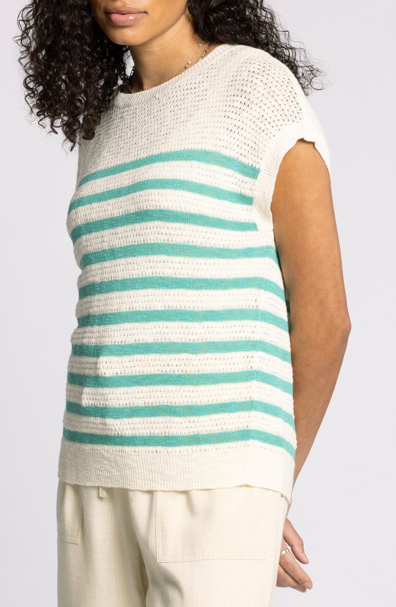 Thread & Supply Elfie Stripe Short Sleeve Cotton Blend Sweater, Alternate, color,