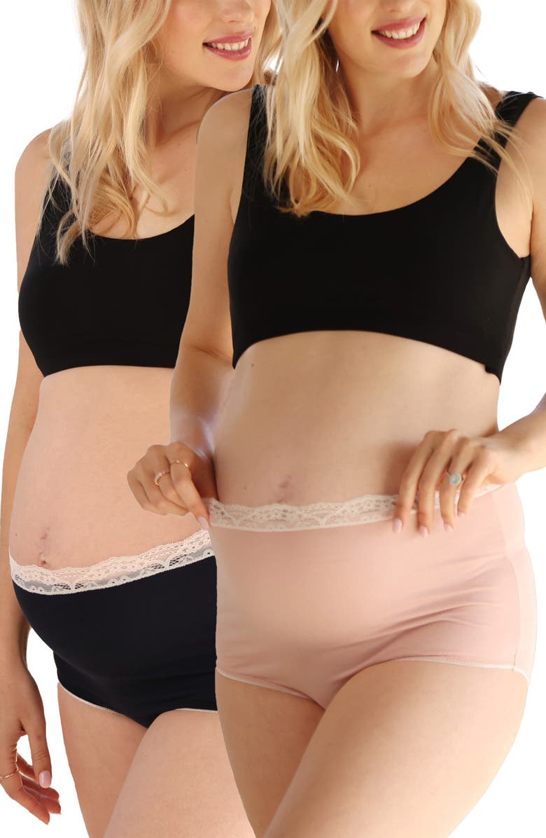 Angel Maternity Assorted 2-Pack Maternity Briefs, Alternate, color, Nude/ Black