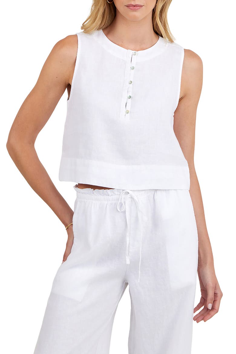 Sleeveless Linen Top, Main, color, WHITE