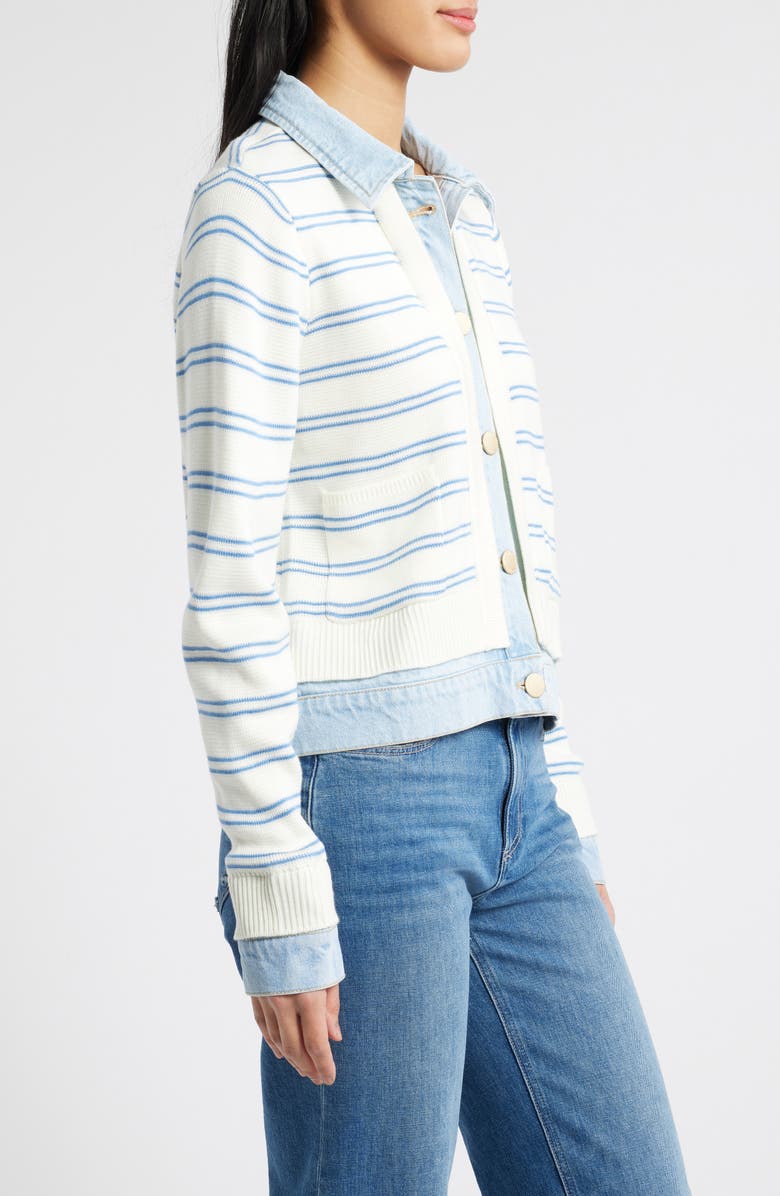 Wit & Wisdom Mixed Media Jacket, Alternate, color, Off White/ Chambray Blue