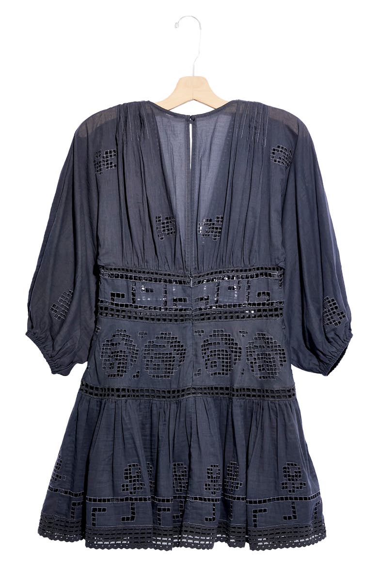 Tea Time Embroidered Cutout Minidress, Alternate, color, CHARCOAL