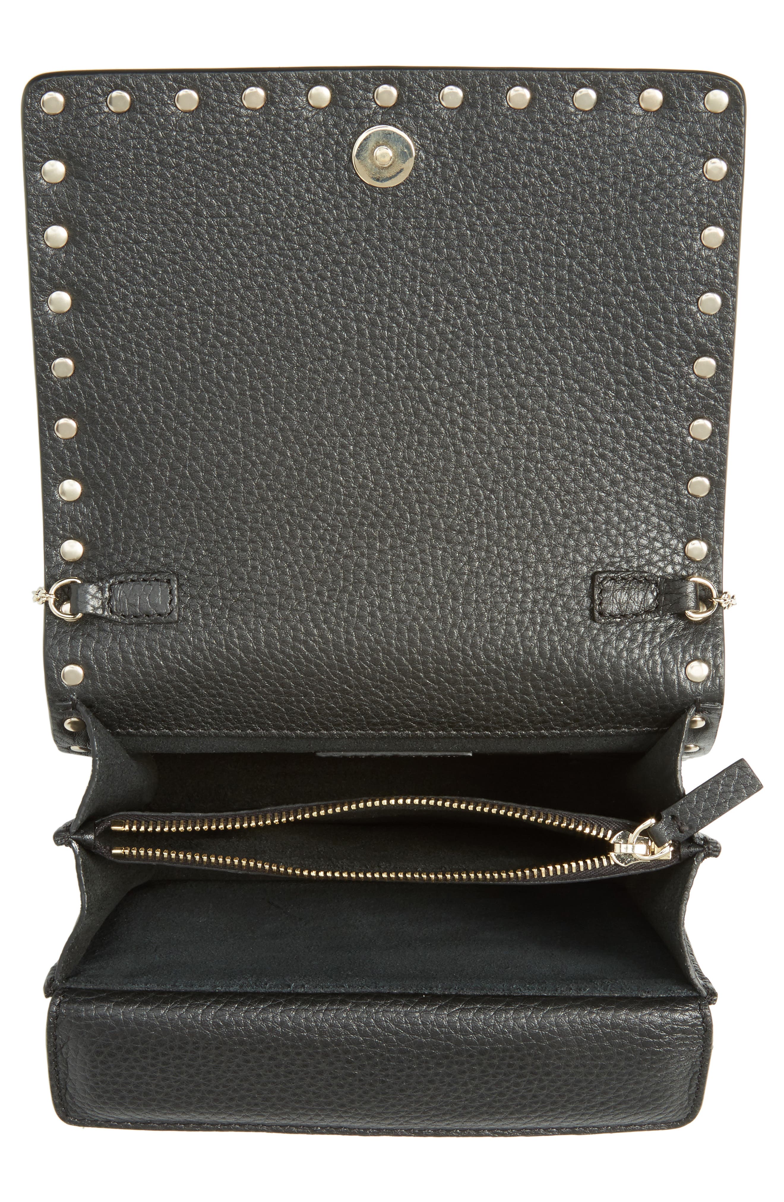 Rockstud Leather Wallet on a Chain, Alternate, color, BLACK
