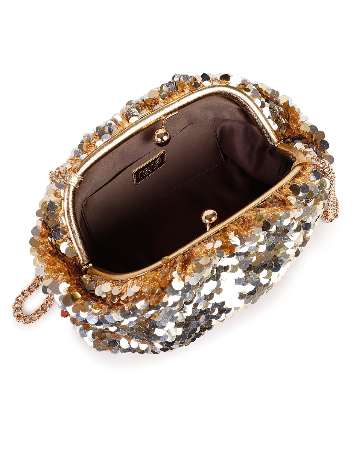 Aya Sequined Frame Clutch, Alternate, color, GOLD/SILVER