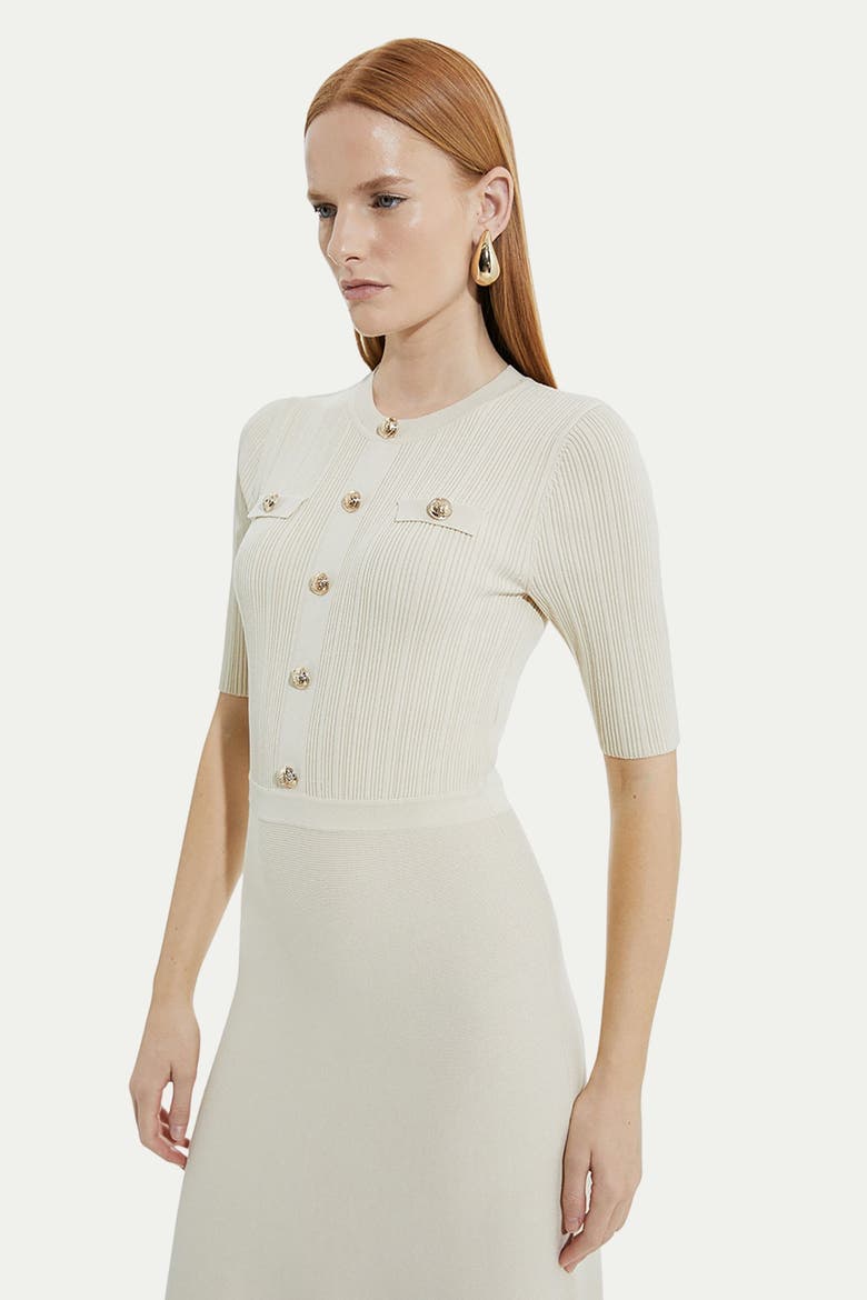 Rib Knit Military Trim Maxi Dress, Alternate, color, Cream