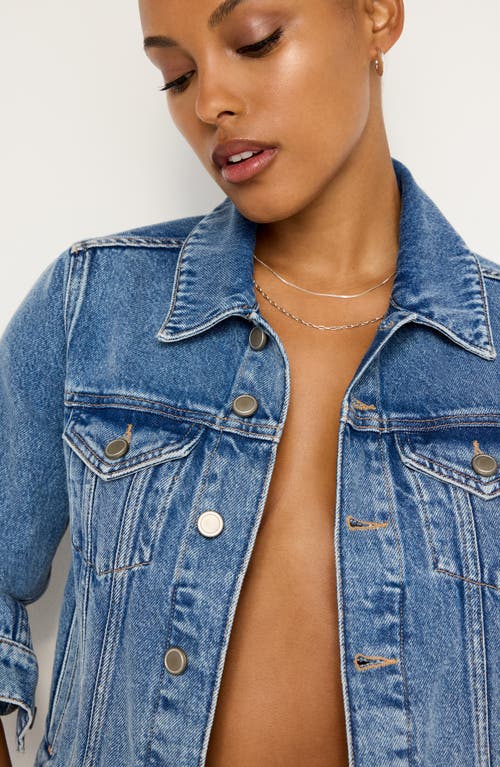 Shop Good American Shrunken Crop Denim Trucker Jacket In Indigo682